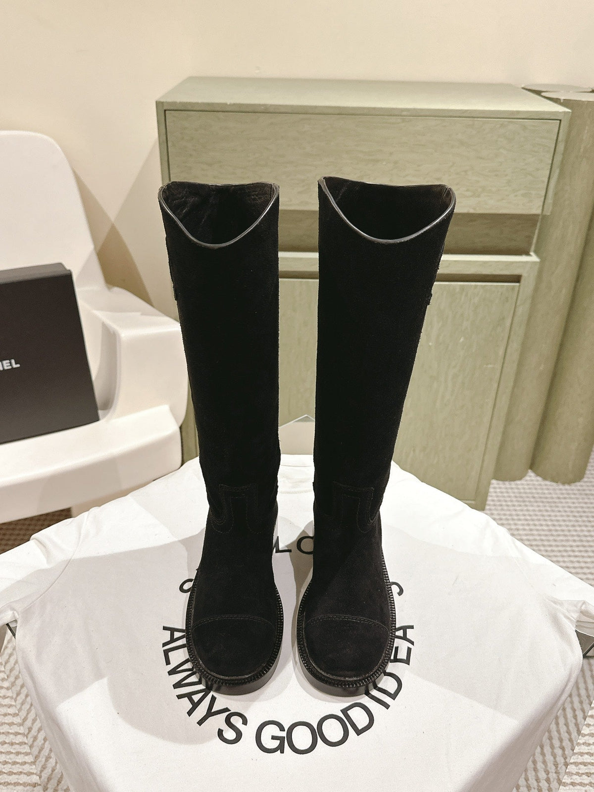 Chanel High Boots Black Suede Calfskin