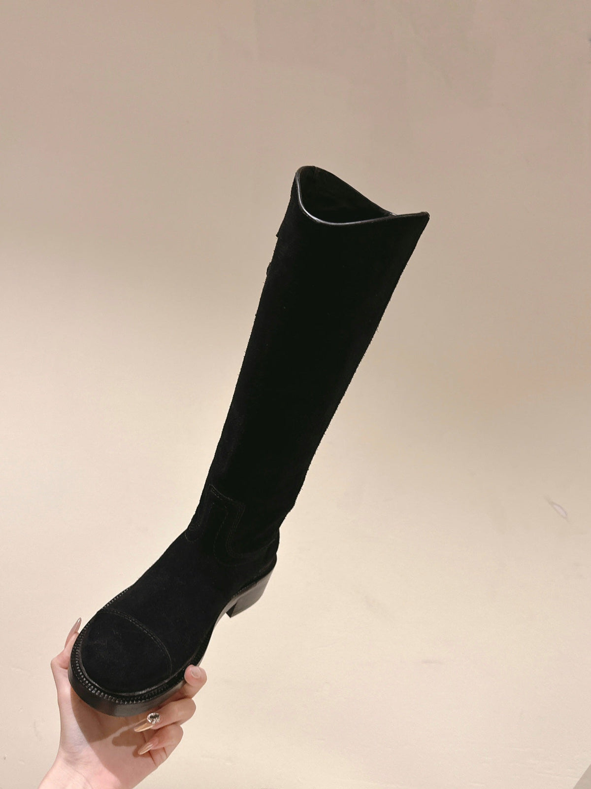 Chanel High Boots Black Suede Calfskin