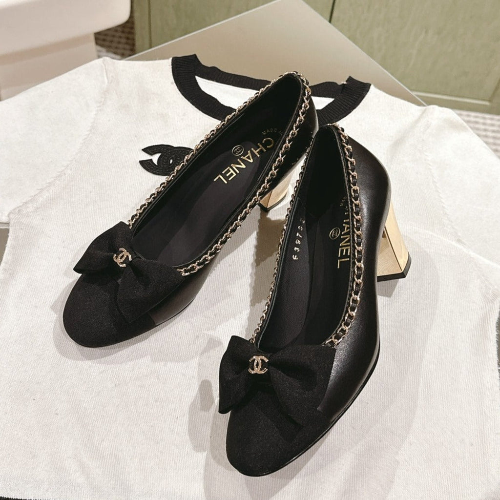 Chanel High Heels Black Calfskin and Fabric