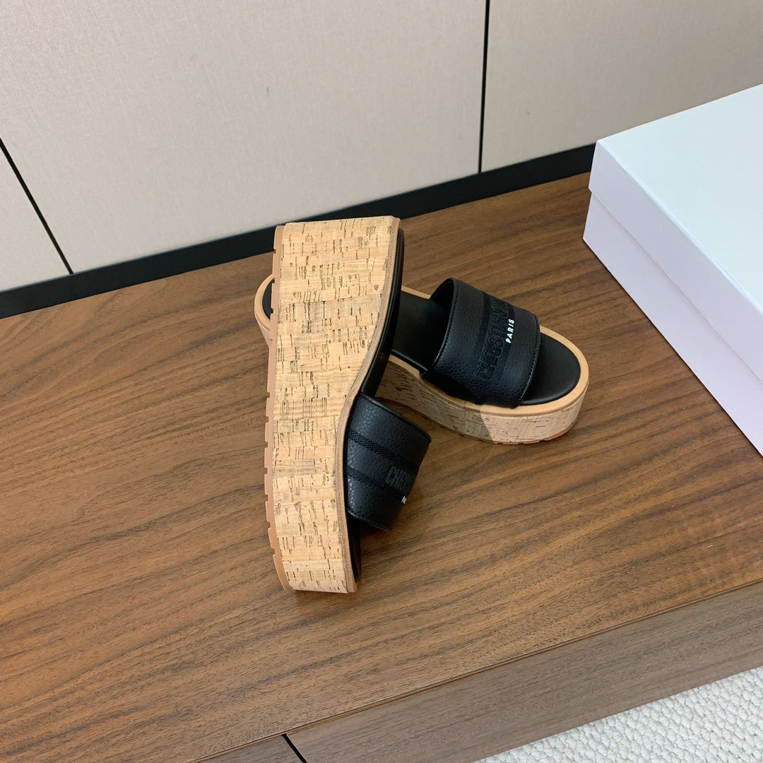 Dior 25S Dway Wedge Slide 90 mm in Black Calfskin