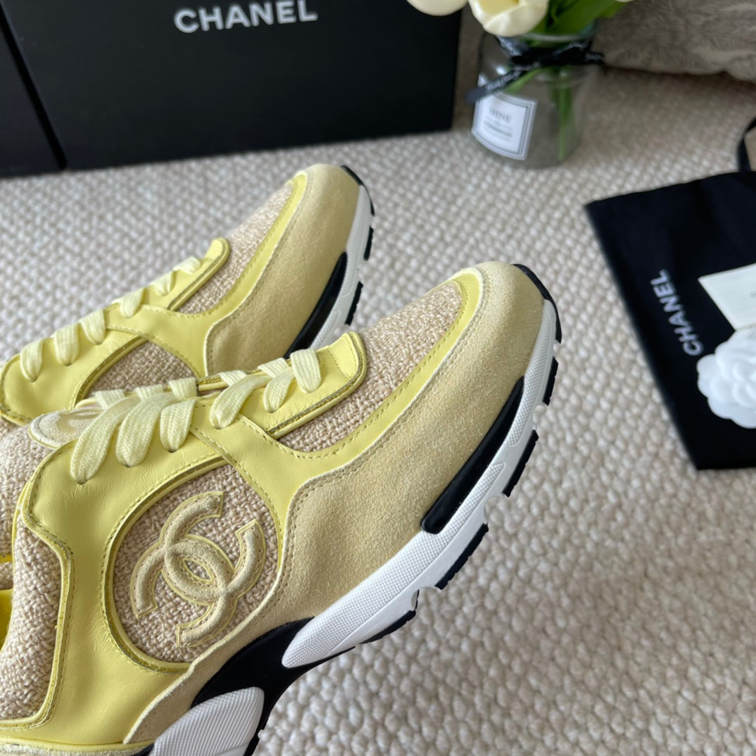 Chanel Sneaker in Light Yellow Wool Tweed and Suede