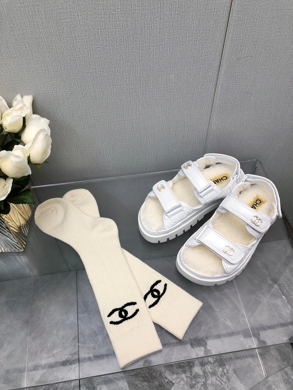 Chanel Dad Sandal White Lambskin