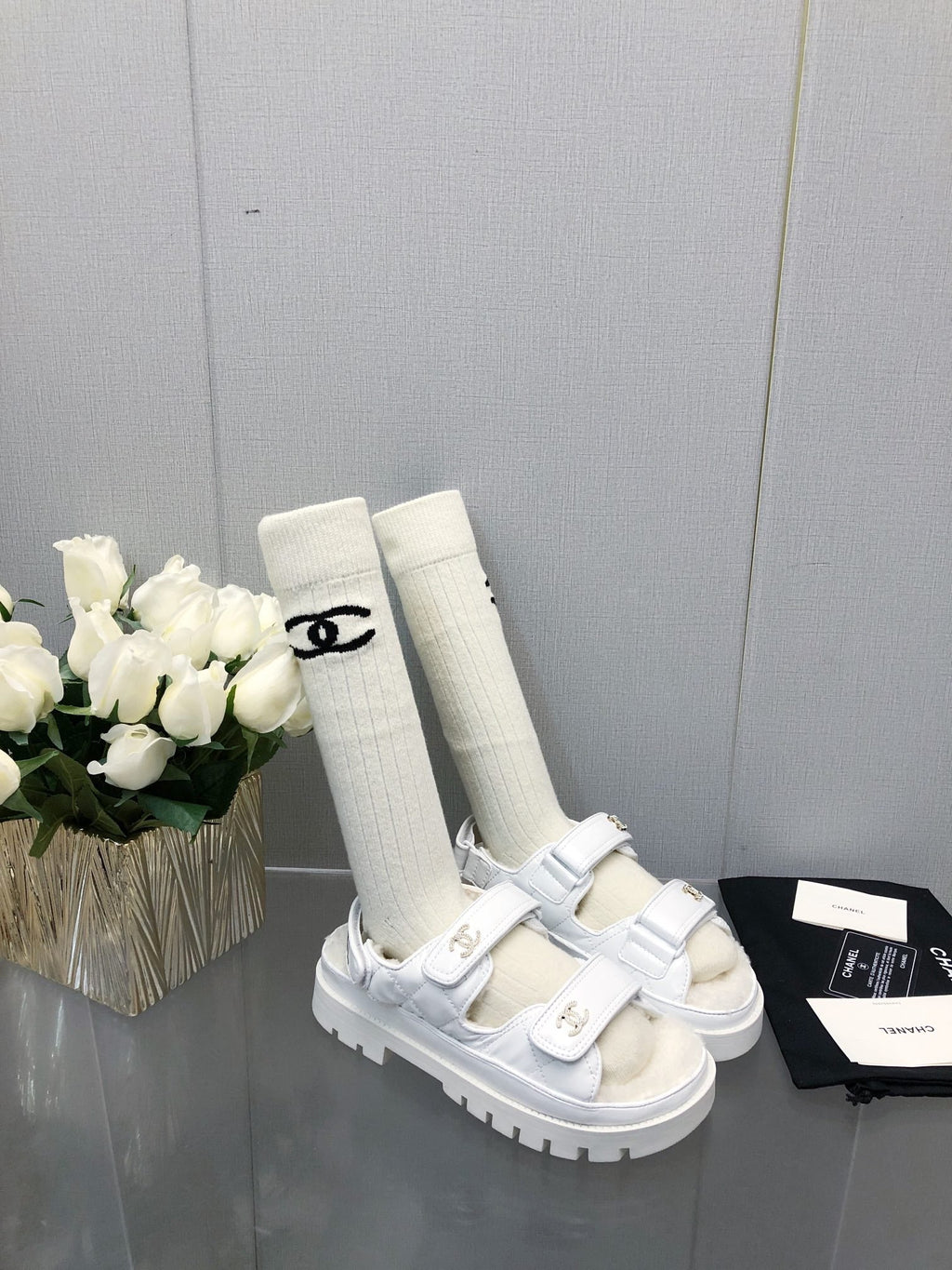 Chanel Dad Sandal White Lambskin