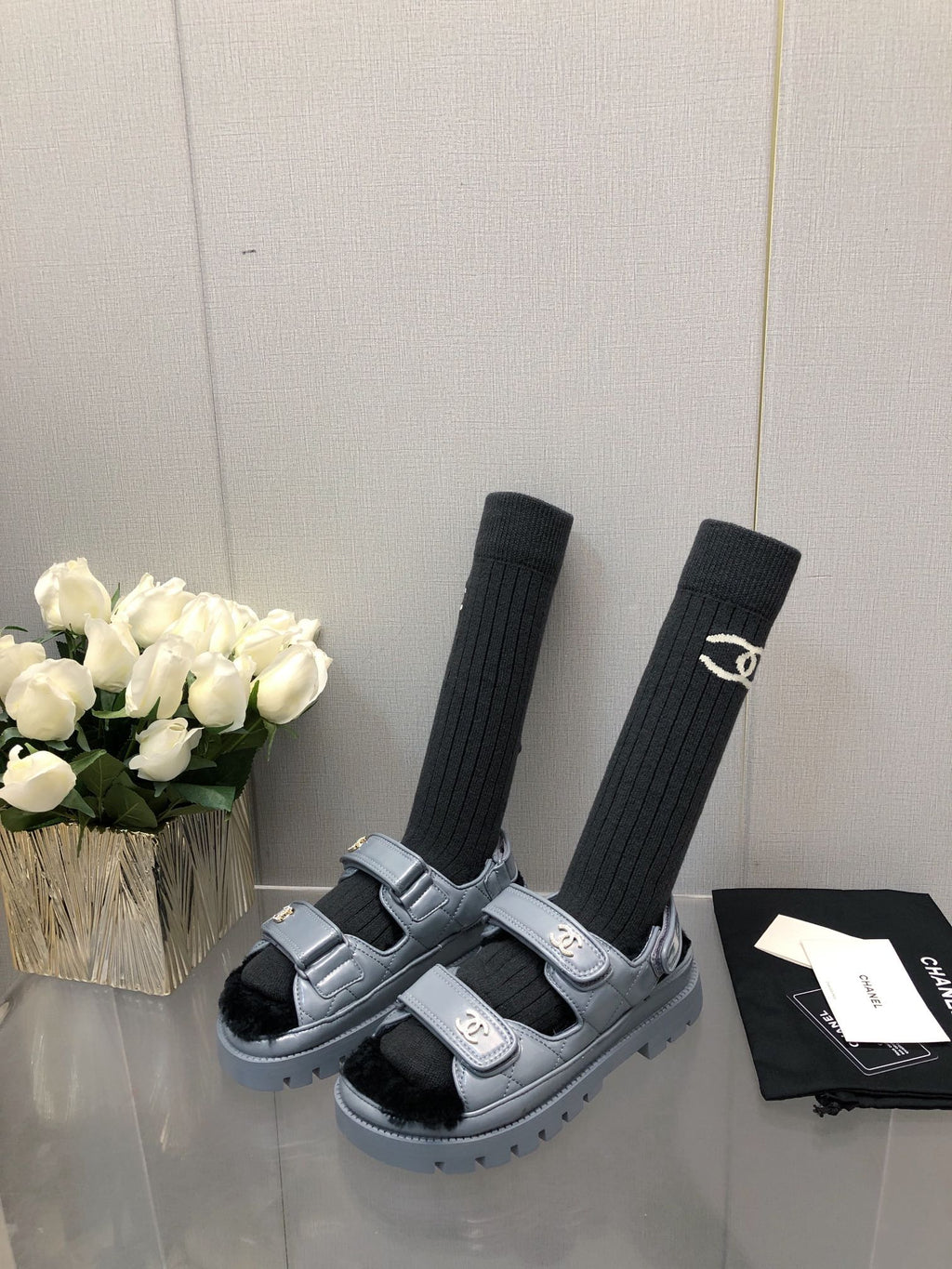 Chanel Dad Sandal Saphire Blue Lambskin