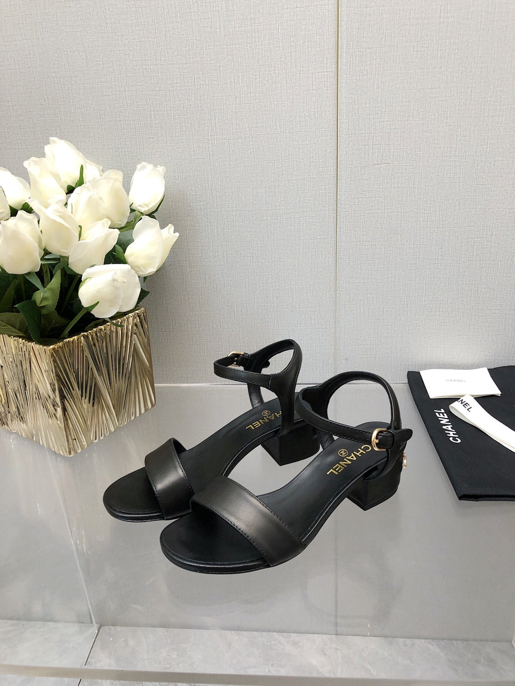 Chanel Block Heel 5 cm Sandal in Black Lambskin