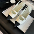Chanel Double C Women's Slingback Spirit Toe White Lambskin