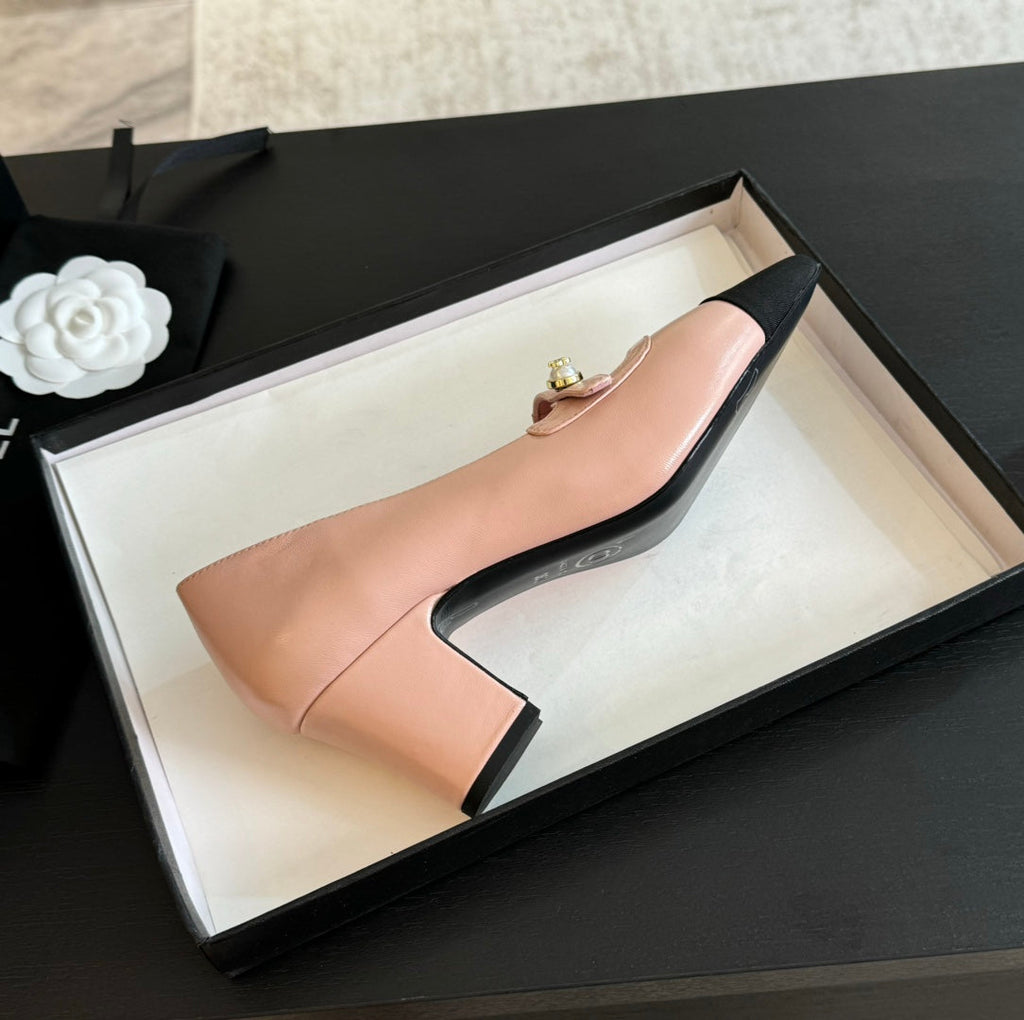 Chanel Double C Women's Shoes Spirit Toe Light Pink Lambskin