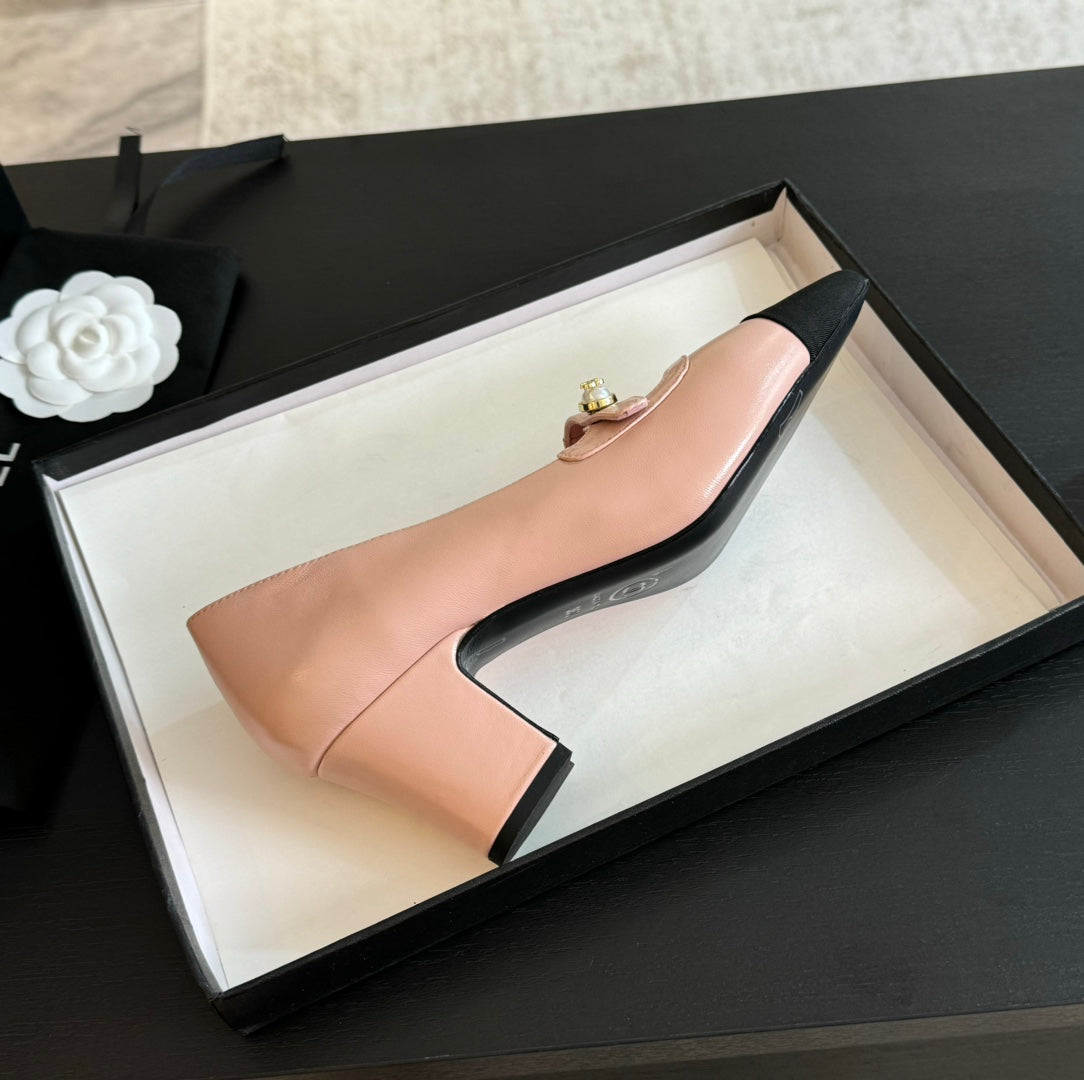 Chanel Double C Women's Shoes Spirit Toe Light Pink Lambskin