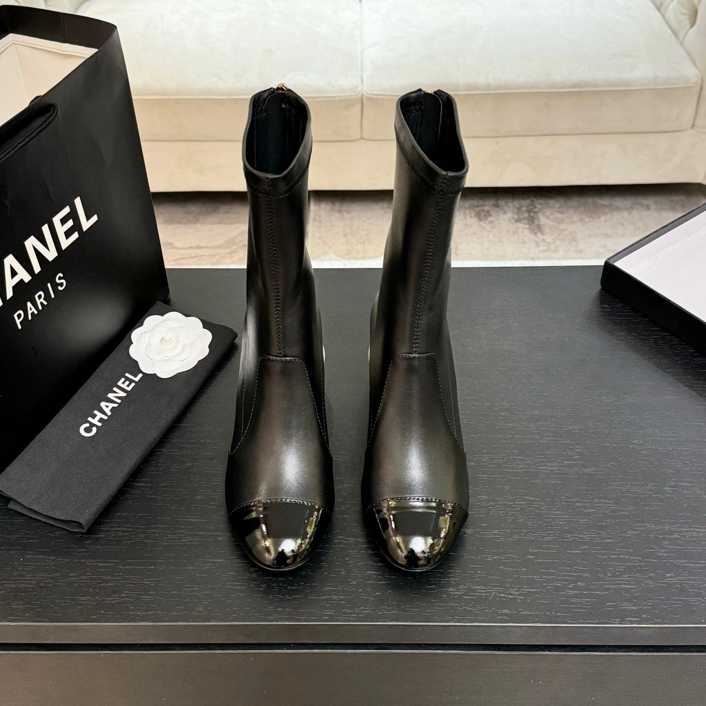 Chanel Pearl Boots 65mm in Black Calfskin