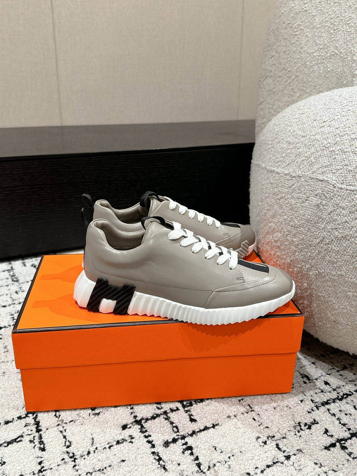 Hermes Bouncing Sneaker in Khaki Beige Calfskin
