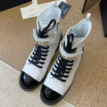 Chanel Alphabet Martin Boots in White Lambskin