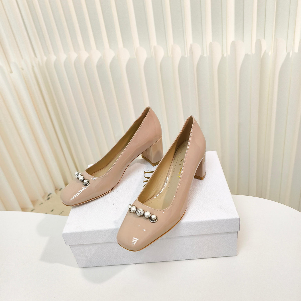 Dior High Heel 55 mm 25S in Beige Lambskin Pearl Detailing