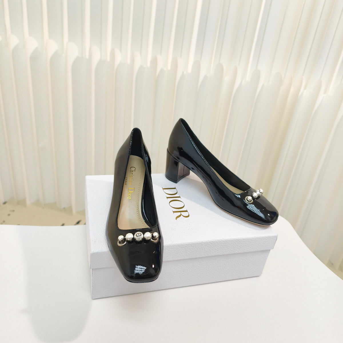 Dior High Heel 55 mm 25S in Black Lambskin Pearl Detailing