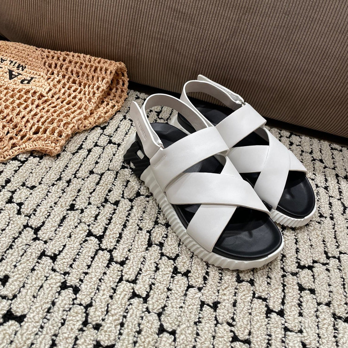 Hermes Electric Sandal Black Mix Creamy White Calfskin