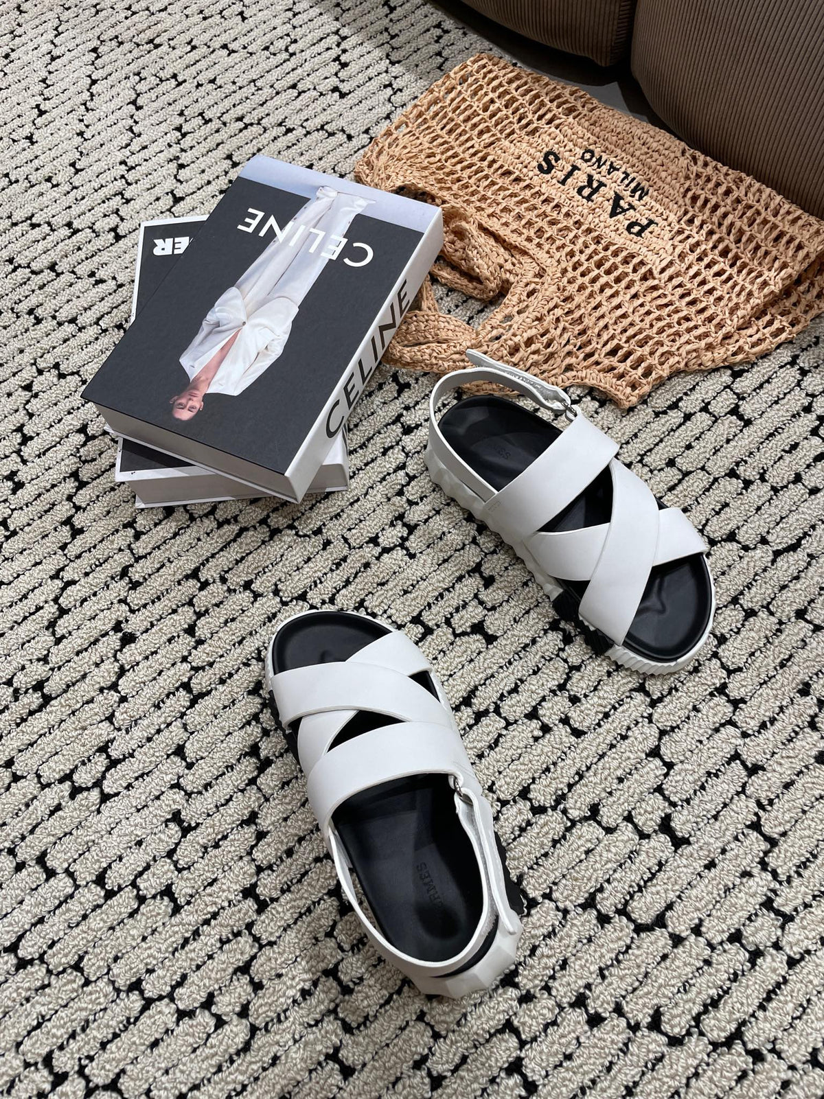 Hermes Electric Sandal Black Mix Creamy White Calfskin