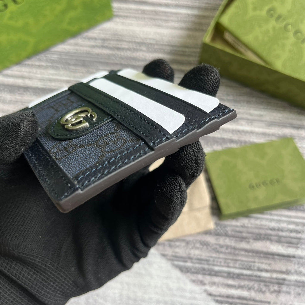 Gucci Ophidia 11 Card Case Dark Blue Canvas and Black Calfskin