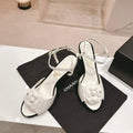 Chanel Double C New Camellia High Heel Sandals White