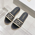 Dior Dway Wedge Slides 45mm in Black and Beige Fabric Raffia Sole