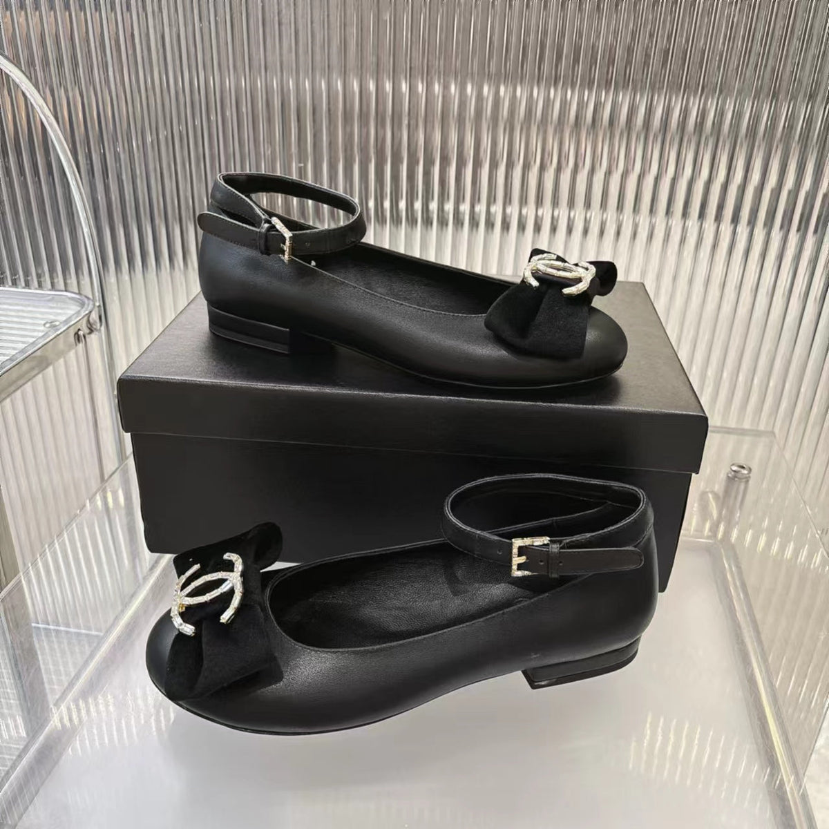 Chanel Bow Mary Jane Shoes in Black Lambskin