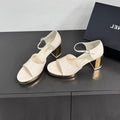 Chanel Block Heel Sandals White Sheepskin