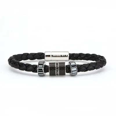 Premium Braided Leather Bracelet with Crystal Accents - Hình 3