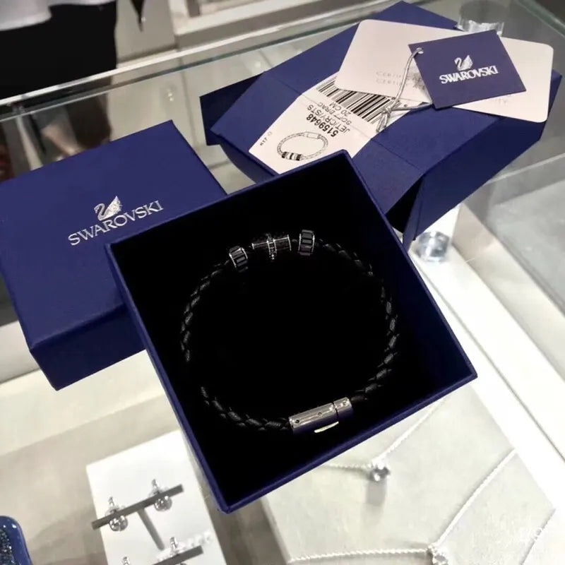 Premium Braided Leather Bracelet with Crystal Accents - Hình 5