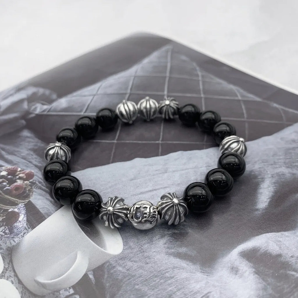 Onyx and Silver Accent Premium Bracelet on wrist - Hình 9