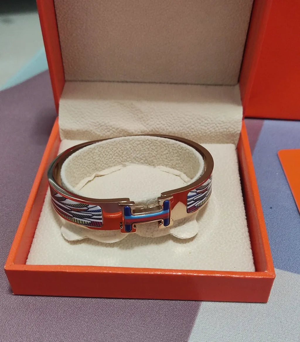 Hermes Style Premium Bracelet - Rose Gold with Multi-color Enamel - Hình 7