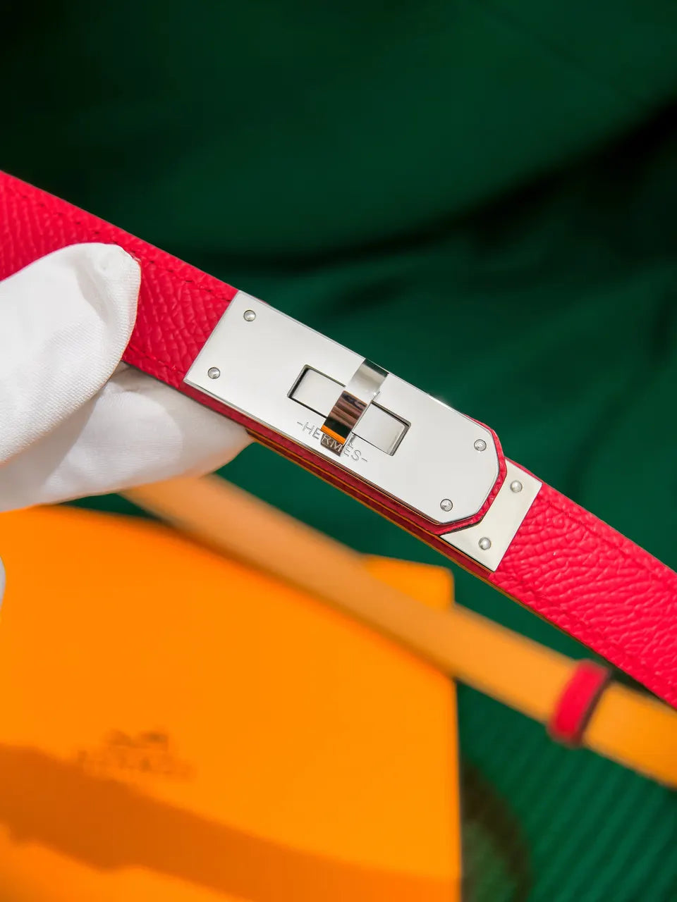 Hermes Rouge Casaque Leather Belt - Hình 2