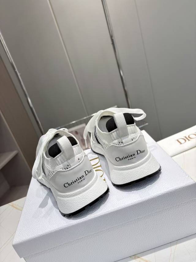 Dior CD Run Sneaker 25S in Black and White Mesh Fabric Two-Tone Sole
