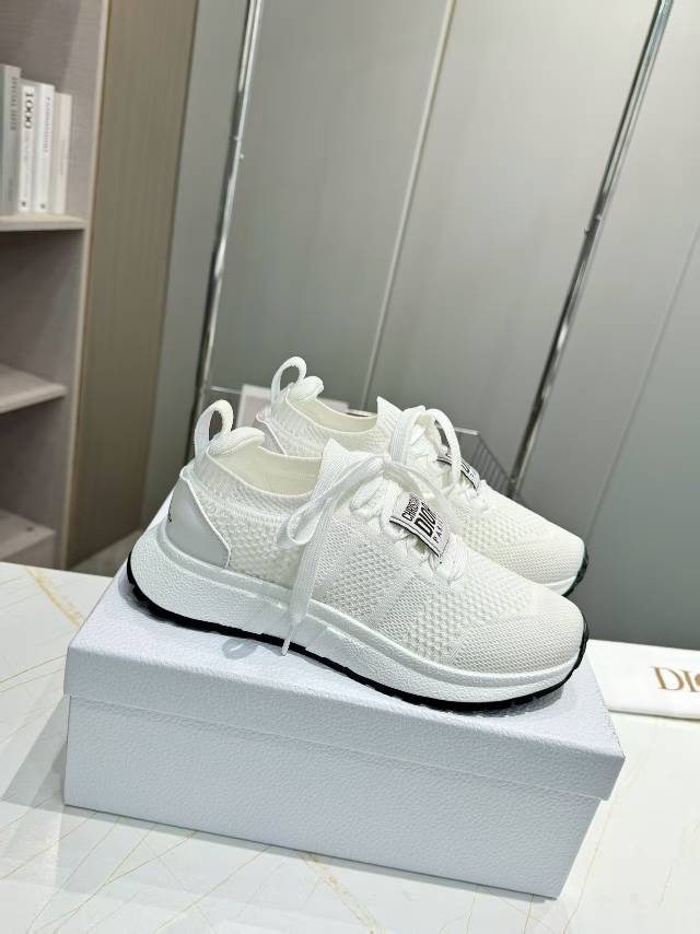 Dior CD Run Sneaker in White Mesh Fabric Two-Tone Sole