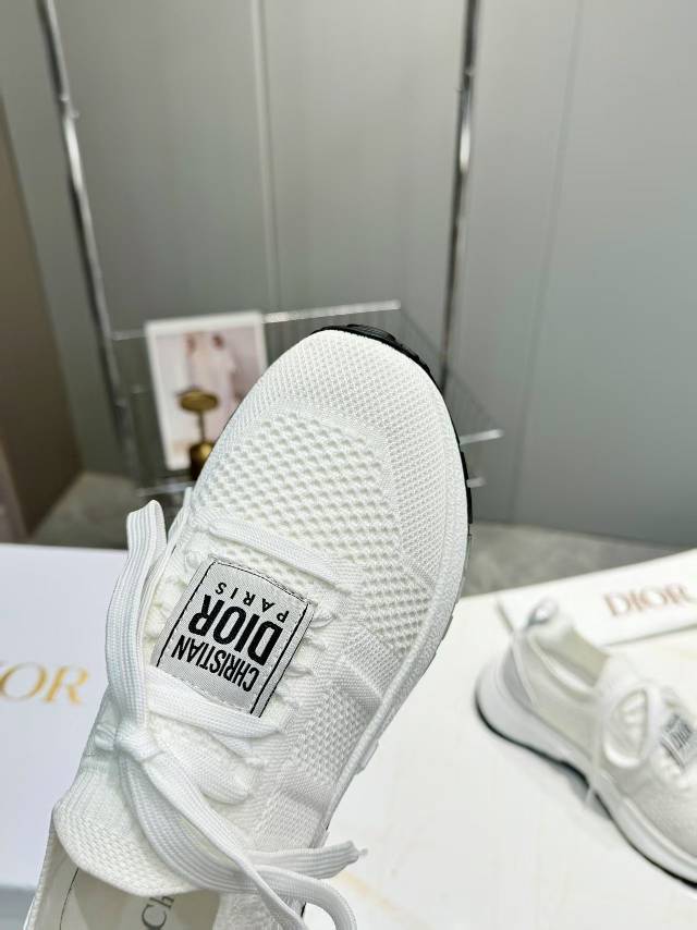 Dior CD Run Sneaker in White Mesh Fabric Two-Tone Sole