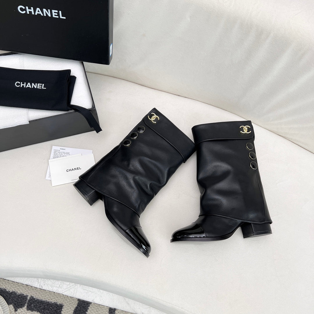 Chanel Short Boots 55 mm in Black Lambskin with Gold Hardware