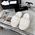 Chanel 25S Fur Slippers in White