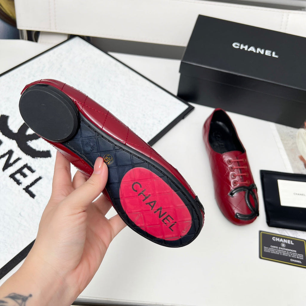Chanel 25S Dance Shoes with Printed Logo in Burgundy Calfskin