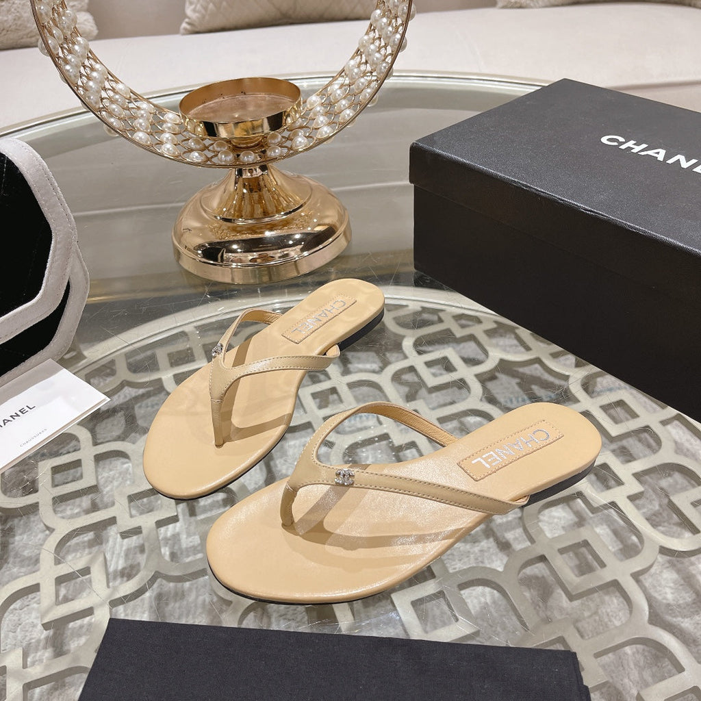 Chanel Double Flip Flop Thongs Beige Cream Sheepskin