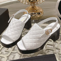 Chanel Double C Chunky Heel Peep-Toe Open Sandals White Lambskin