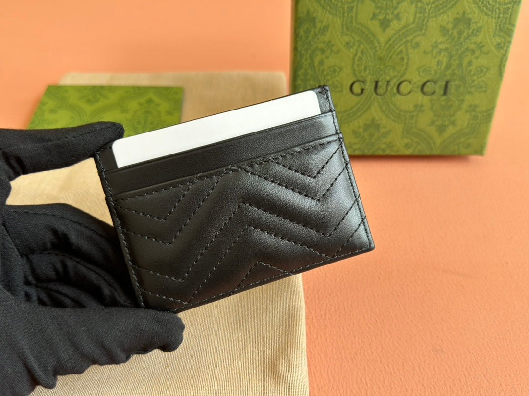 Gucci Marmont Quilted Card Holder 10 in Black Calfskin