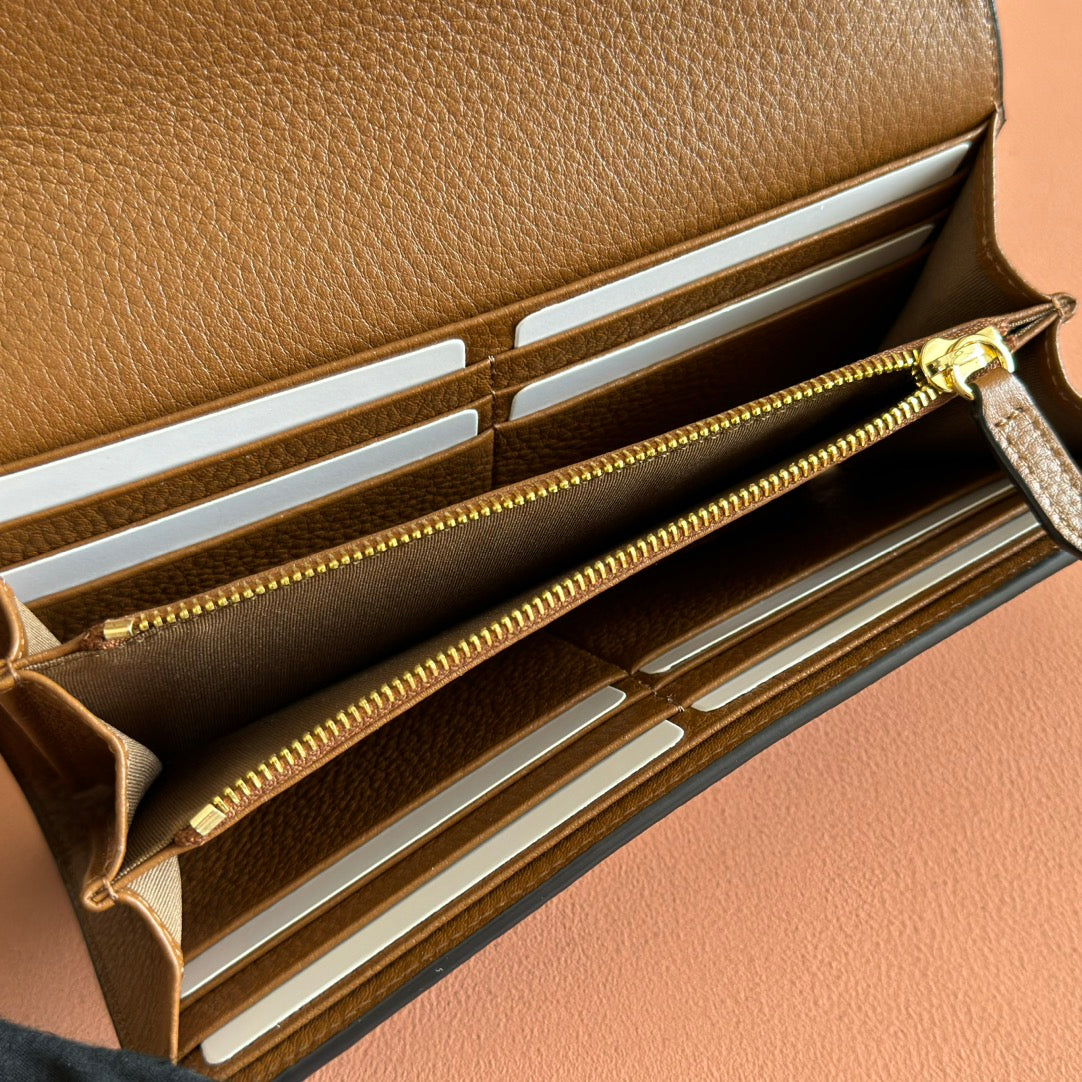 Gucci Softbit Continental Wallet 19 in Brown Grainy Calfskin Gold Hardware