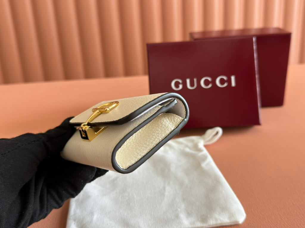 Gucci Softbit Card Case 10.5 in White Grainy Calfskin Gold Hardware