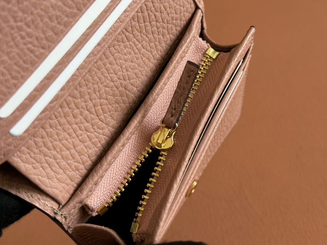 Gucci Marmont Bi-Colour Card Case Wallet 11 in Beige Ebony Canvas Pink Calfskin