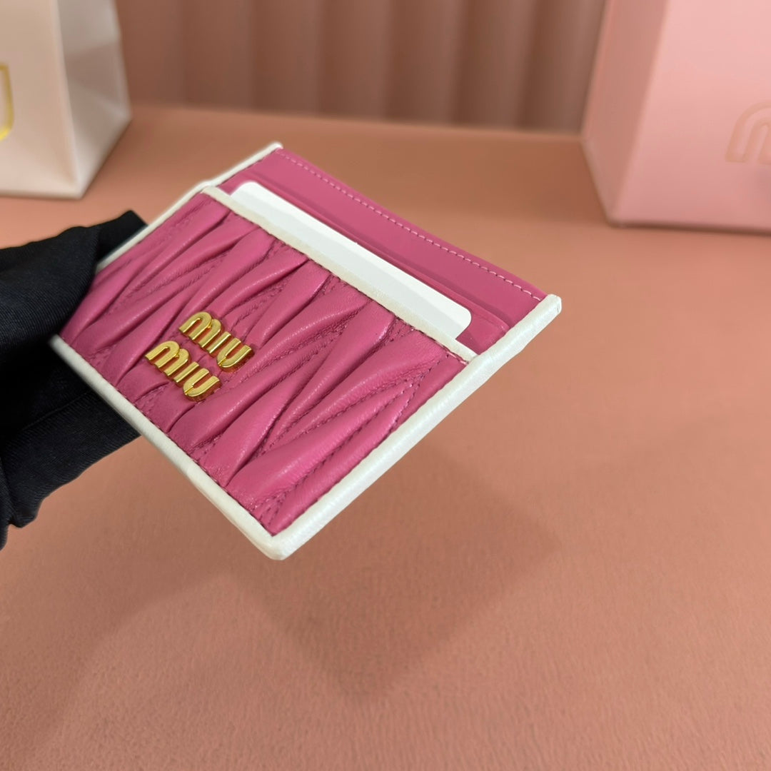 Matelassé Nappa Leather Card Holder Fuchsia