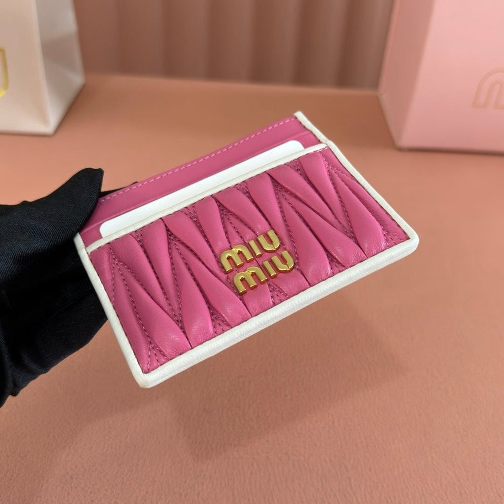 Matelassé Nappa Leather Card Holder Fuchsia