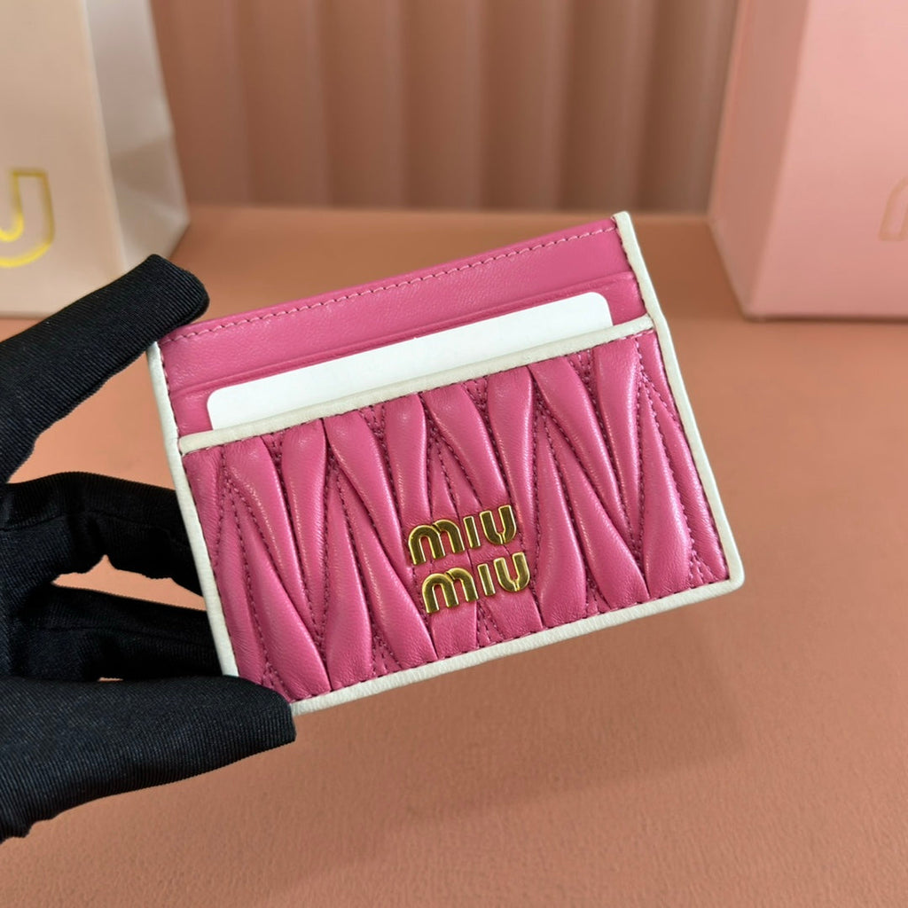 Matelassé Nappa Leather Card Holder Fuchsia