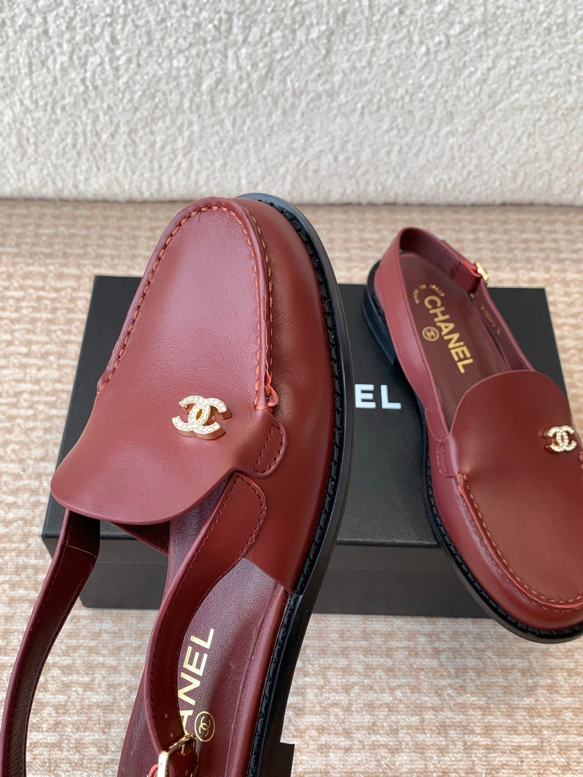 Chanel Moccasin Slingback in Currant Red Calfskin