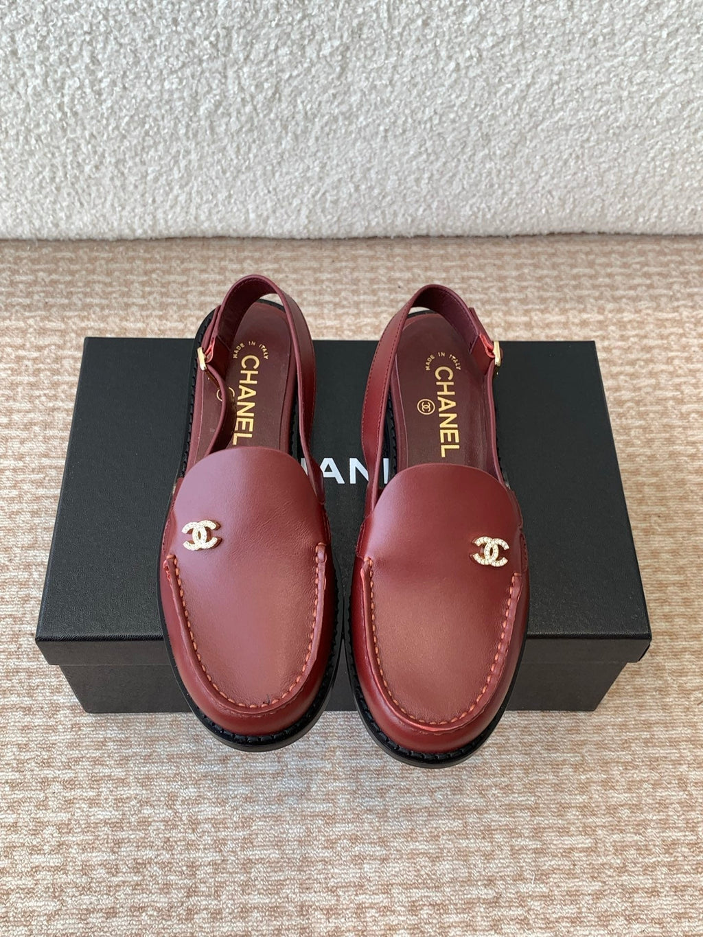 Chanel Moccasin Slingback in Currant Red Calfskin