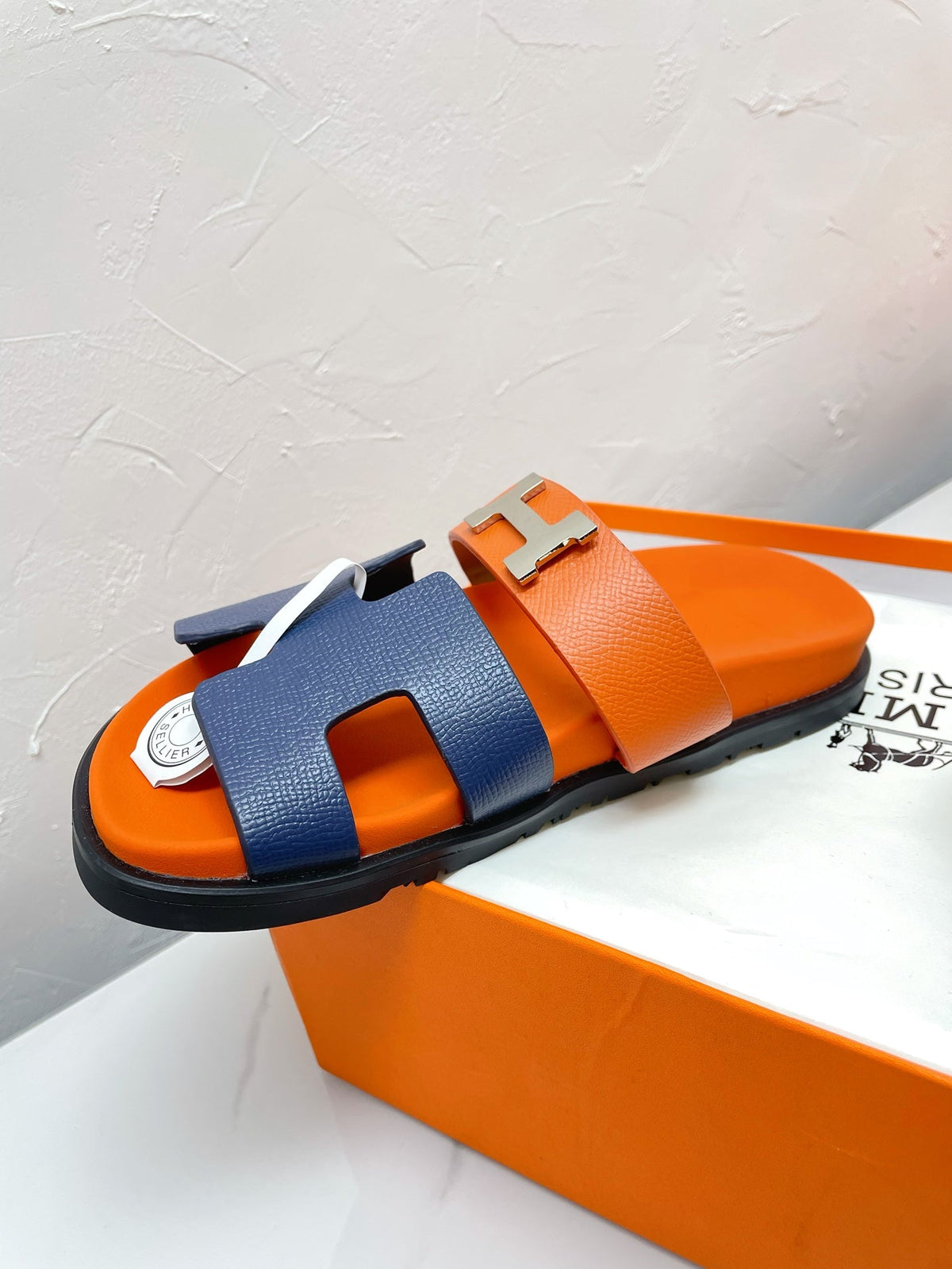 Hermes Chypre Sandal Lapis Mix Orange Lambskin with H Buckle