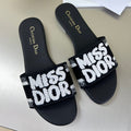 Dior Dway Slide Embroidered Cotton and Black Miss Allover Motif