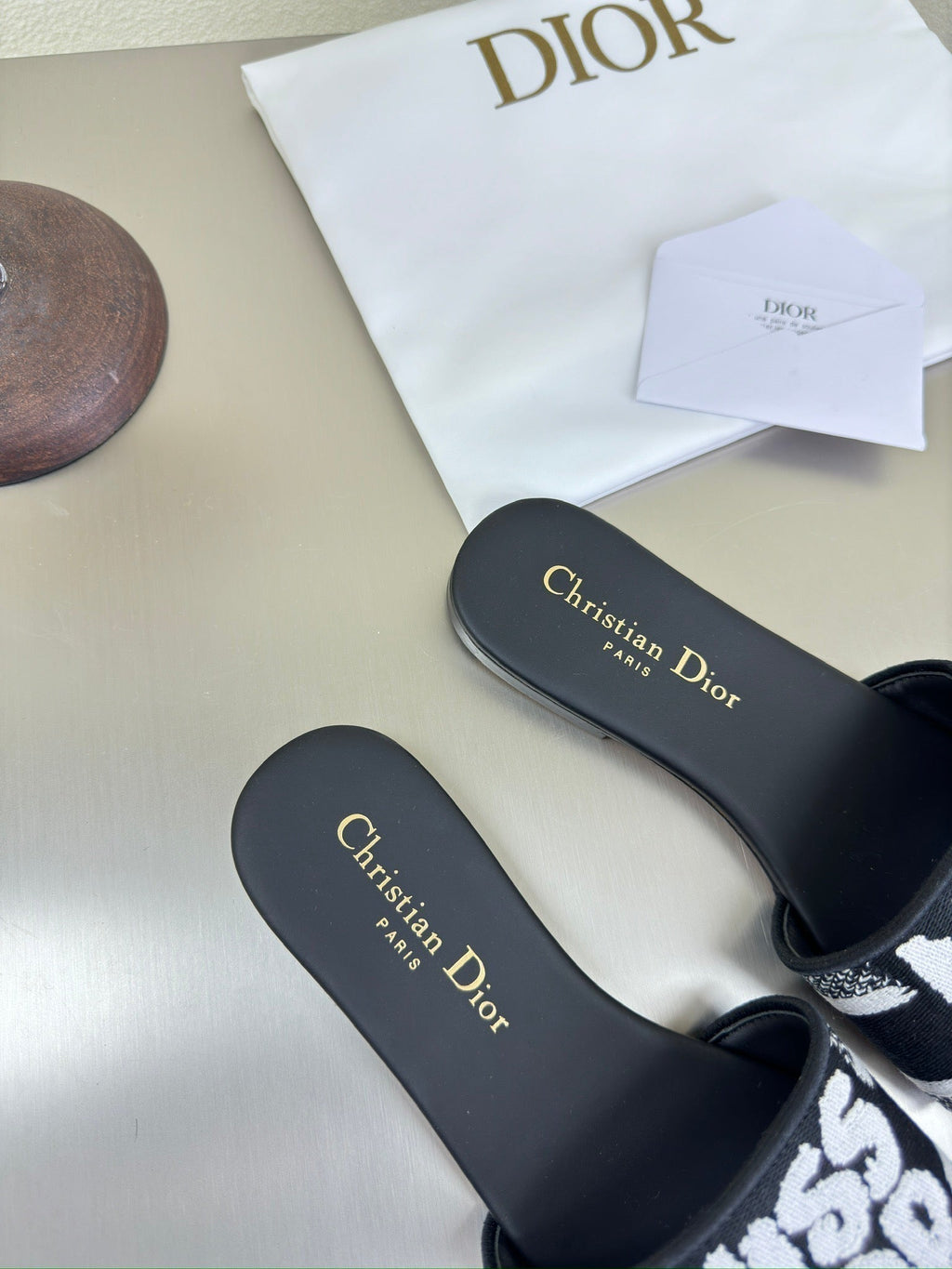 Dior Dway Slide Embroidered Cotton and Black Miss Allover Motif