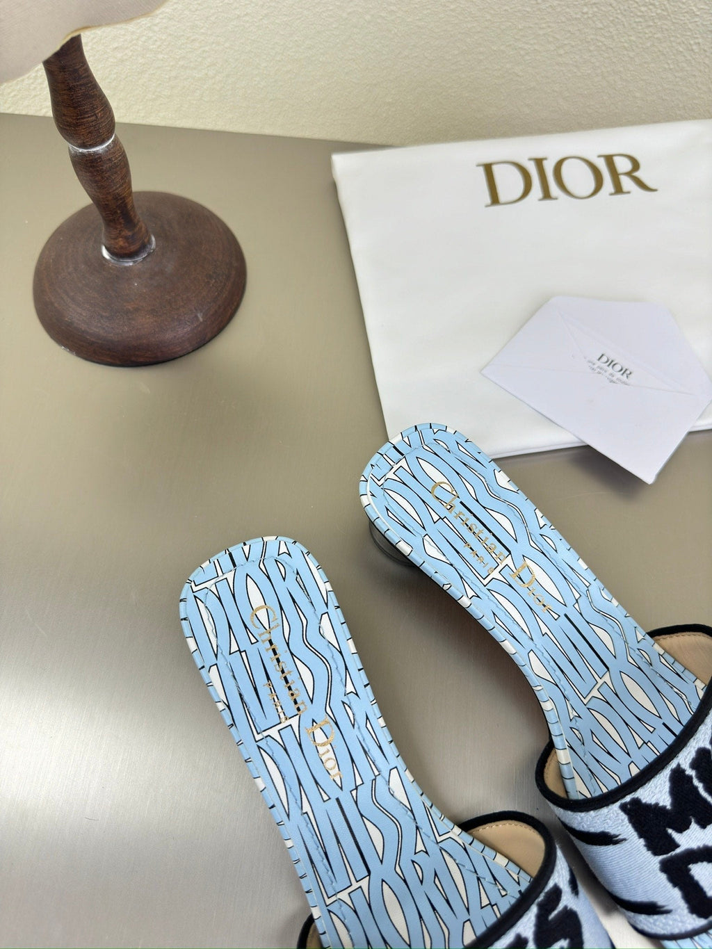 Dior Dway Heeled Slide Embroidered Cotton and Light Pink Miss Allover Motif 35 mm